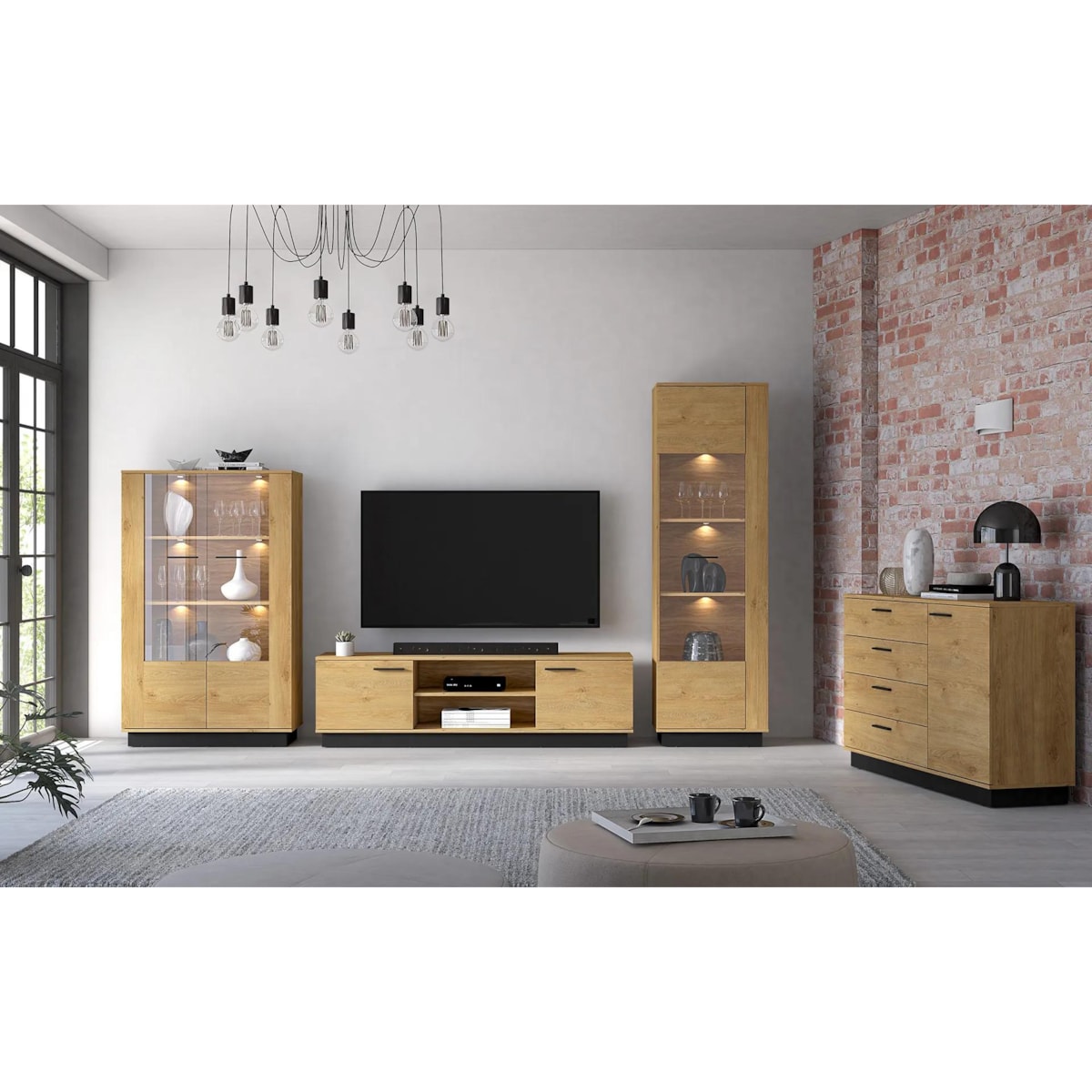 Szafka RTV BRONX 2D 170cm dąb/czarna