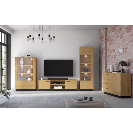 Szafka RTV BRONX 2D 170cm dąb/czarna