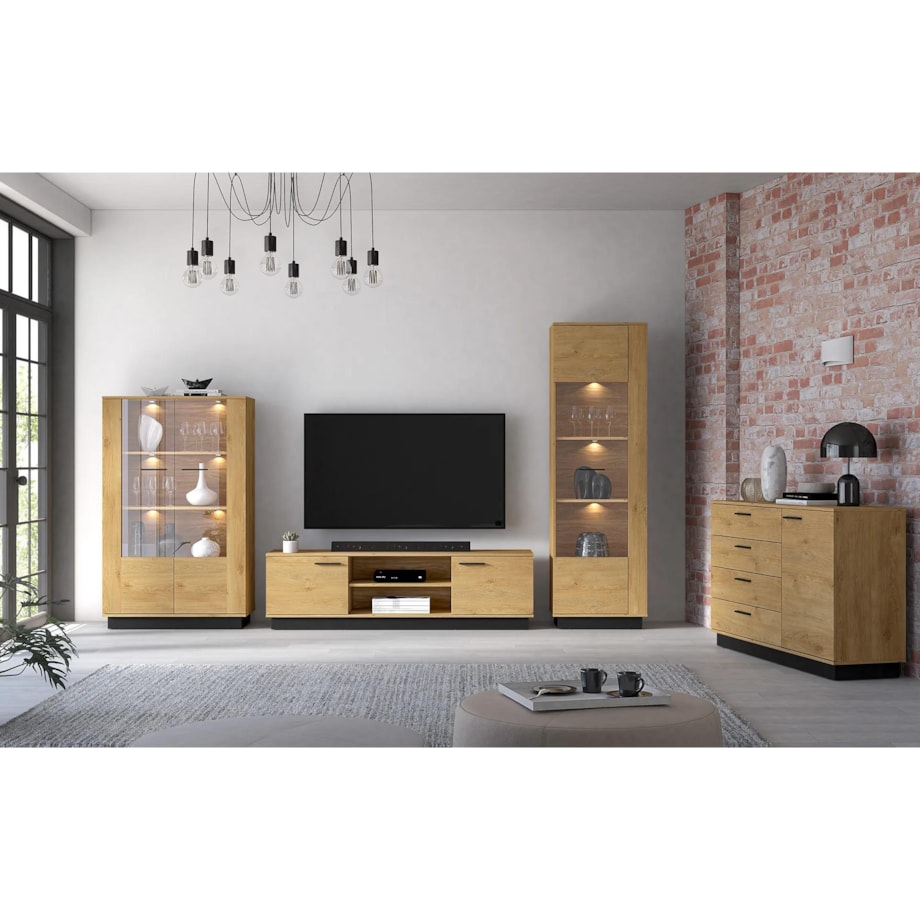 Szafka RTV BRONX 2D 170cm dąb/czarna