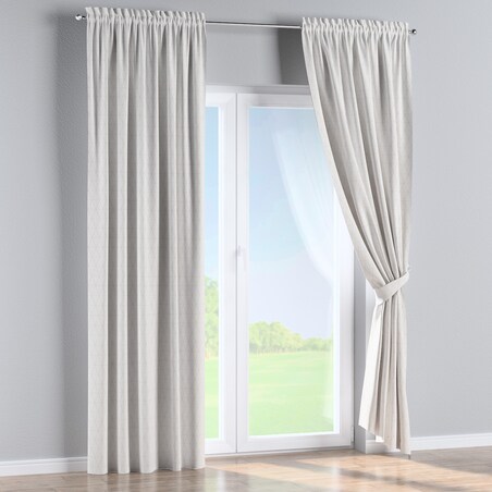 Zasłona na kanale z grzywką 1 szt. 130x260 beżowe trójkąty na kremowo-białym tle