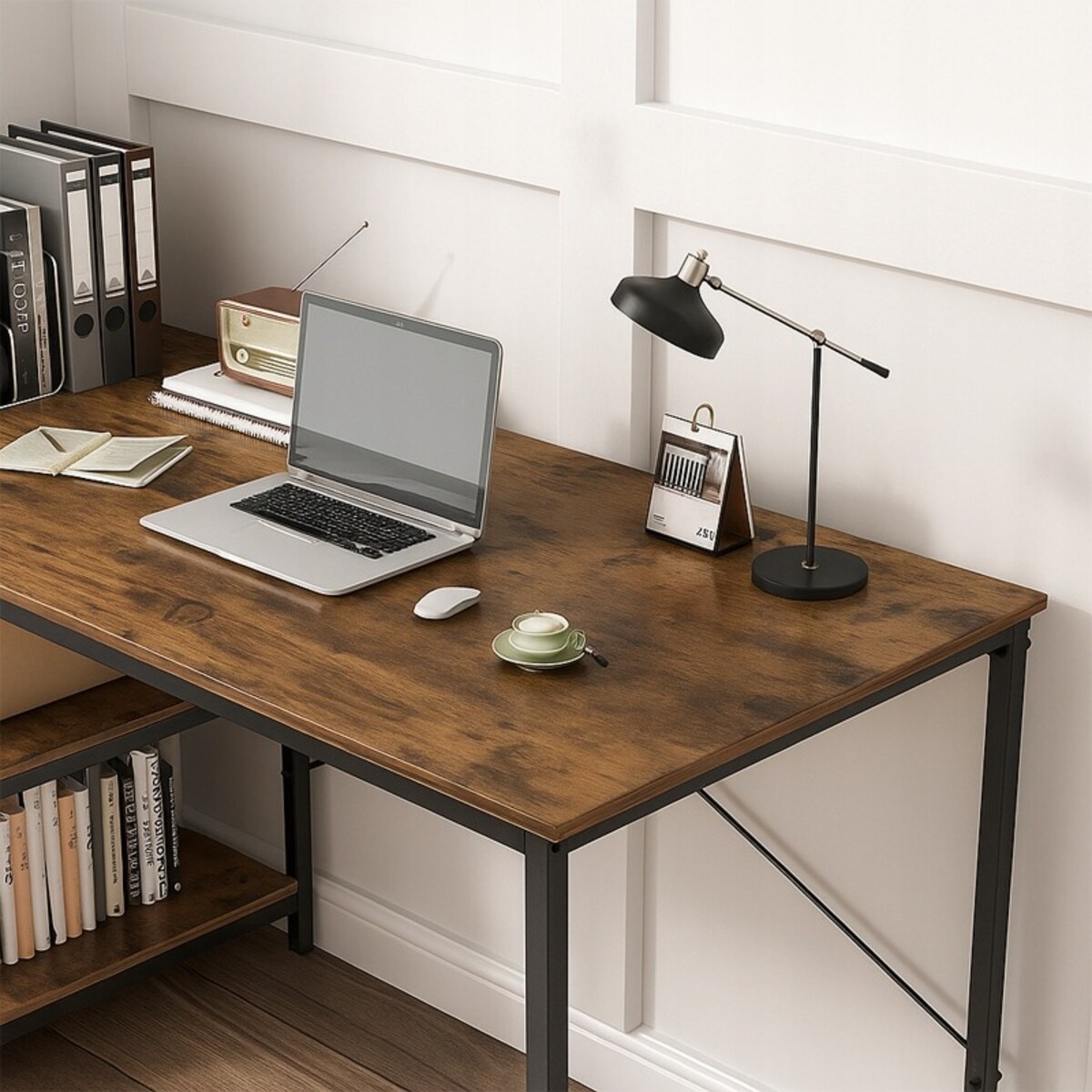 Biurko Komputerowe Loft Industrialne Szuflada Półki Jasny Dąb Skandynawski