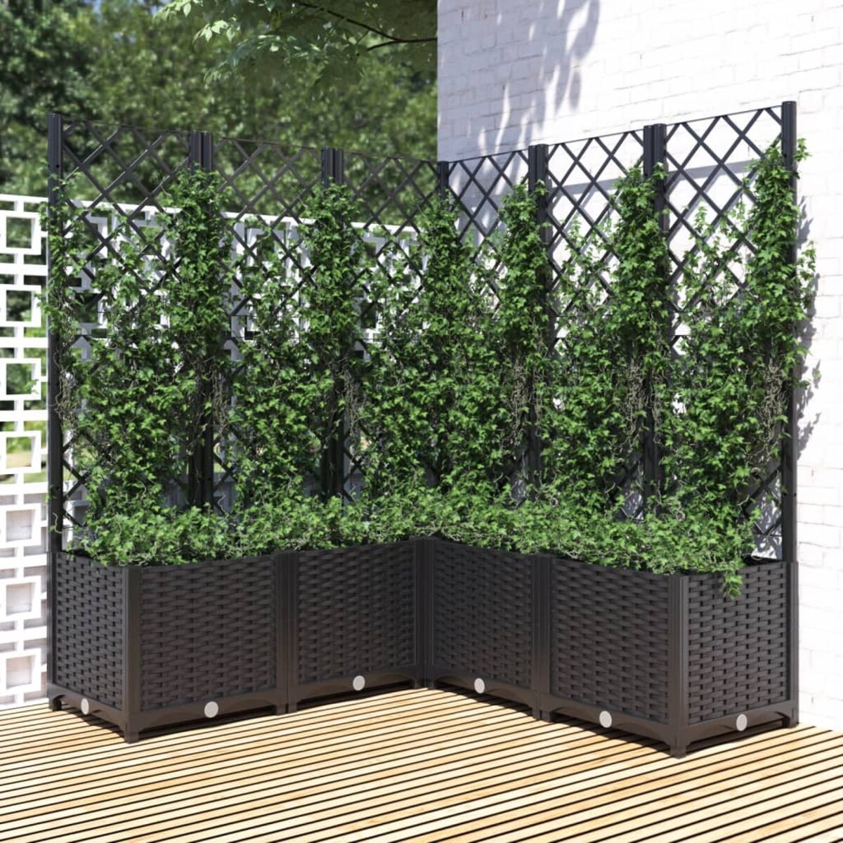 vidaXL Donica ogrodowa z kratką, czarna, 120x120x136 cm, PP