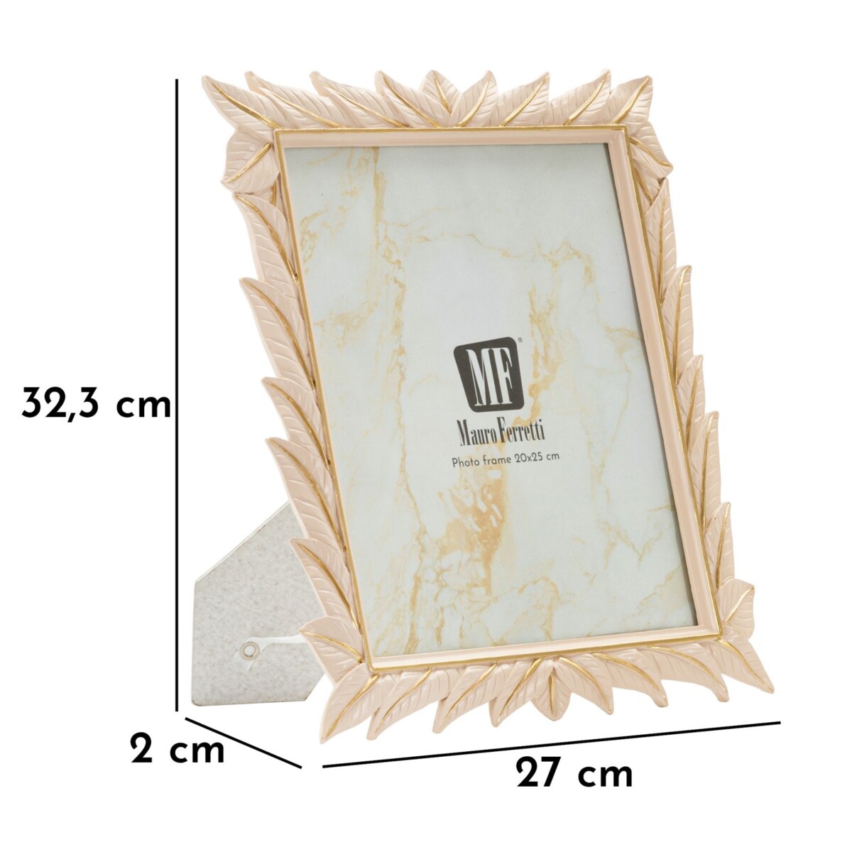 Ramka na zdjęcia Leaffy, zdjęcie 20 x 25 cm, kolor kremowy, żywica syntetyczna i szkło, rama 27 x 2 x 32,3 cm, motyw: liście, Mauro Ferretti