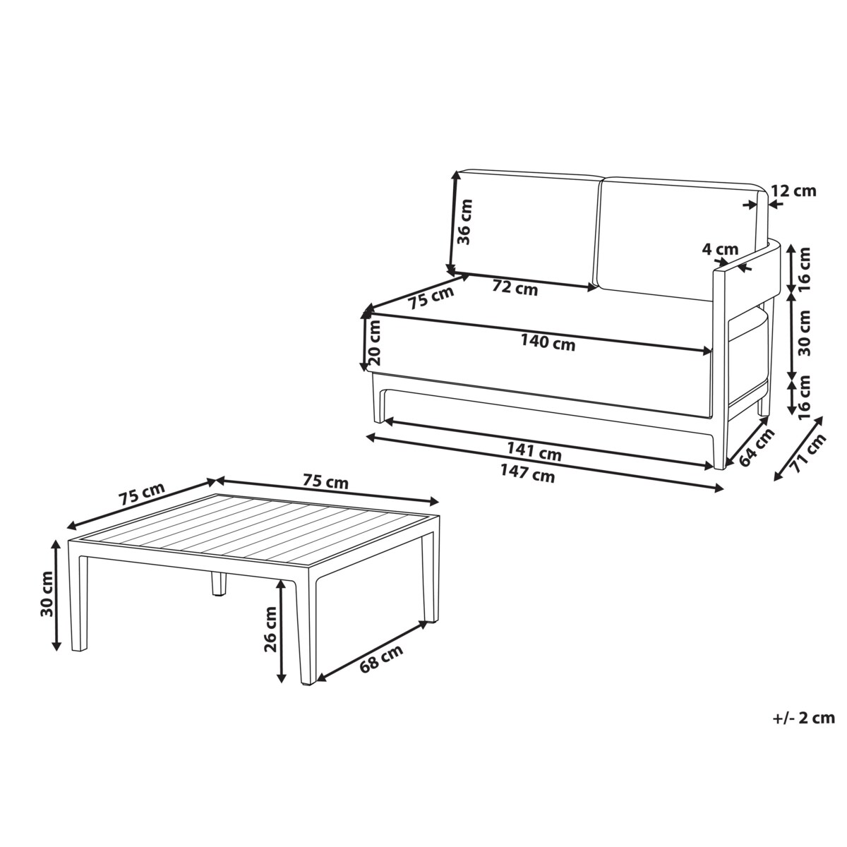 Sofa ogrodowa ze stolikiem dla 2 osób SAMPIERI Metal Brązowy