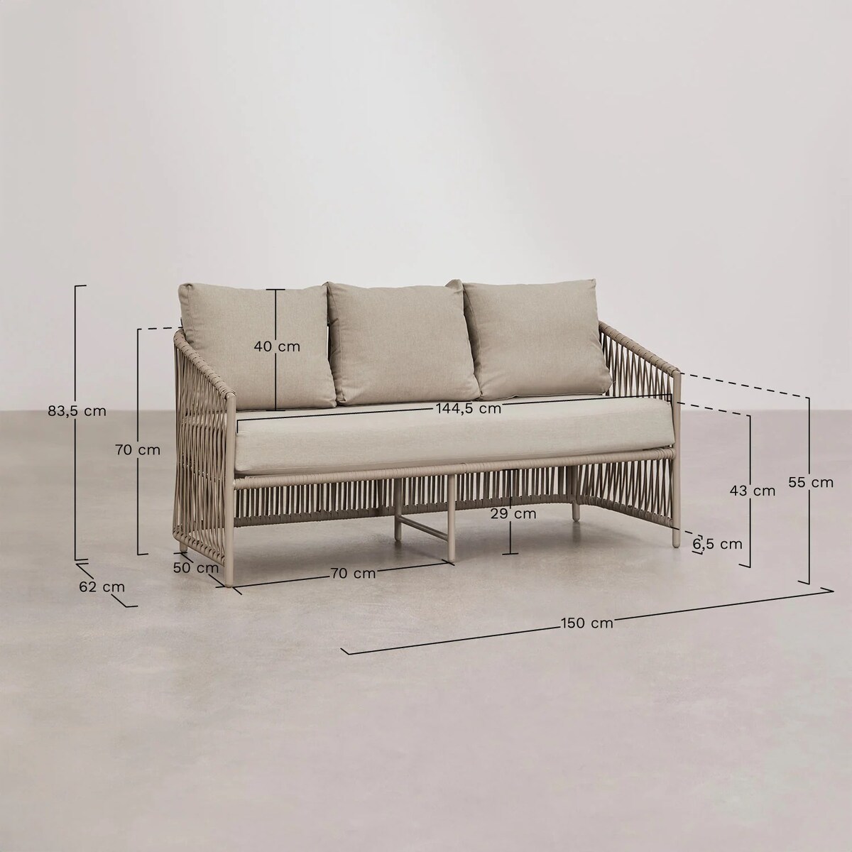 Zestaw ogrodowy: dwuosobowa sofa, 2 fotele i stolik kawowy kremowy Sophie