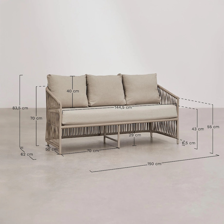 Zestaw ogrodowy: dwuosobowa sofa, 2 fotele i stolik kawowy kremowy Sophie