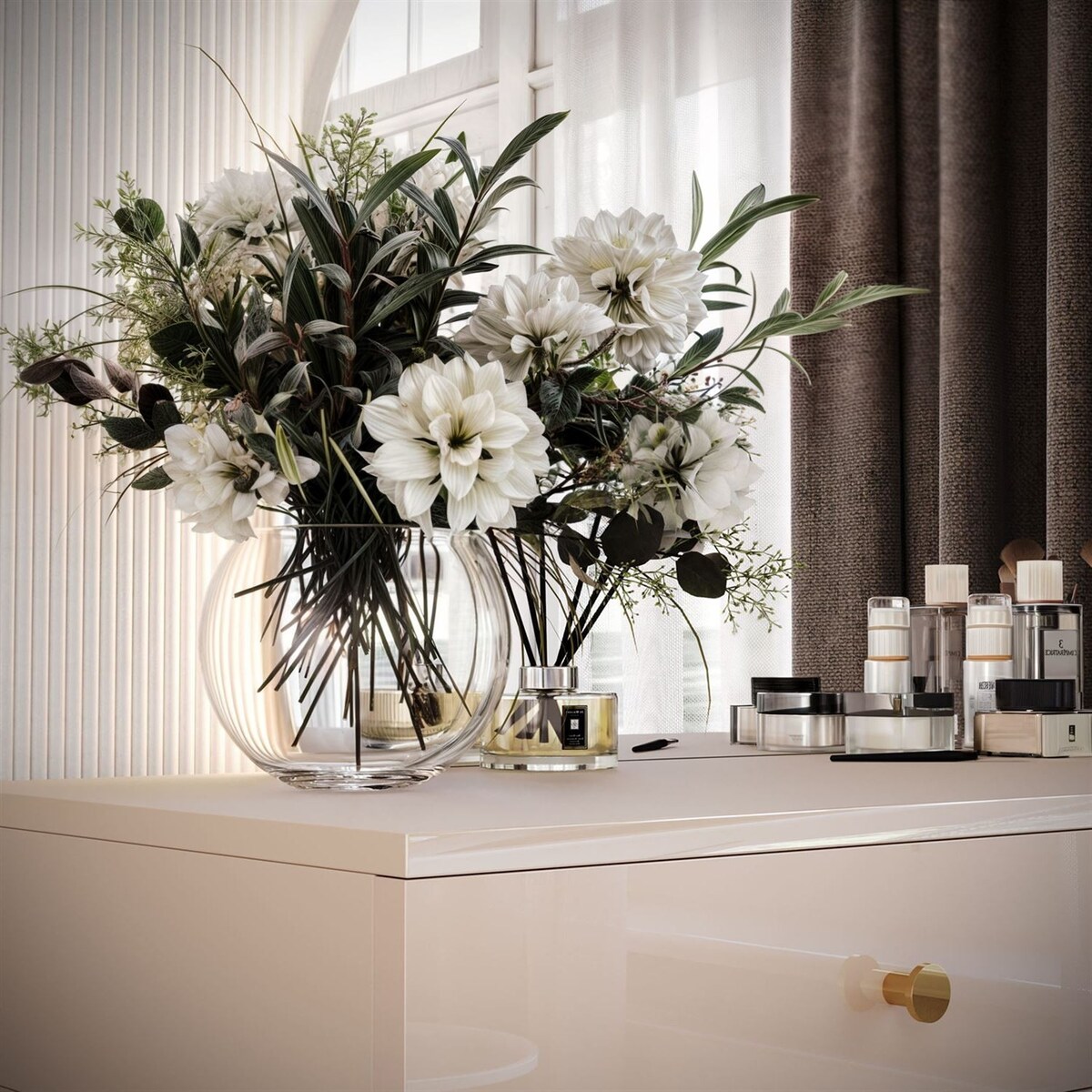 Toaletka kosmetyczna SIENNA-QS KASZMIR z lustrem LED, lewa, uchwyt złoty