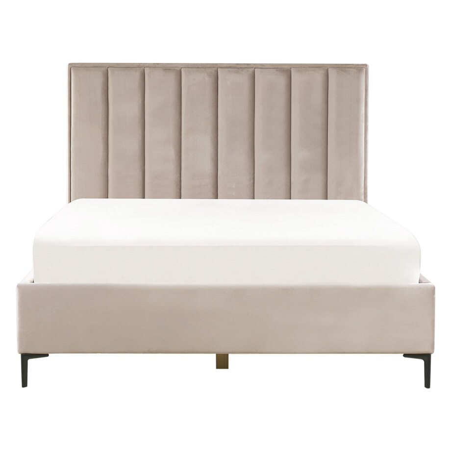 Łóżko z pojemnikiem welurowe 160 x 200 cm beżowoszare SEZANNE