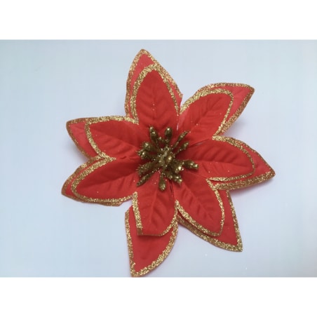 SZTUCZNY KWIAT GWIAZDA BETLEJEMSKA brokatowa czerwona świąteczna dekoracja