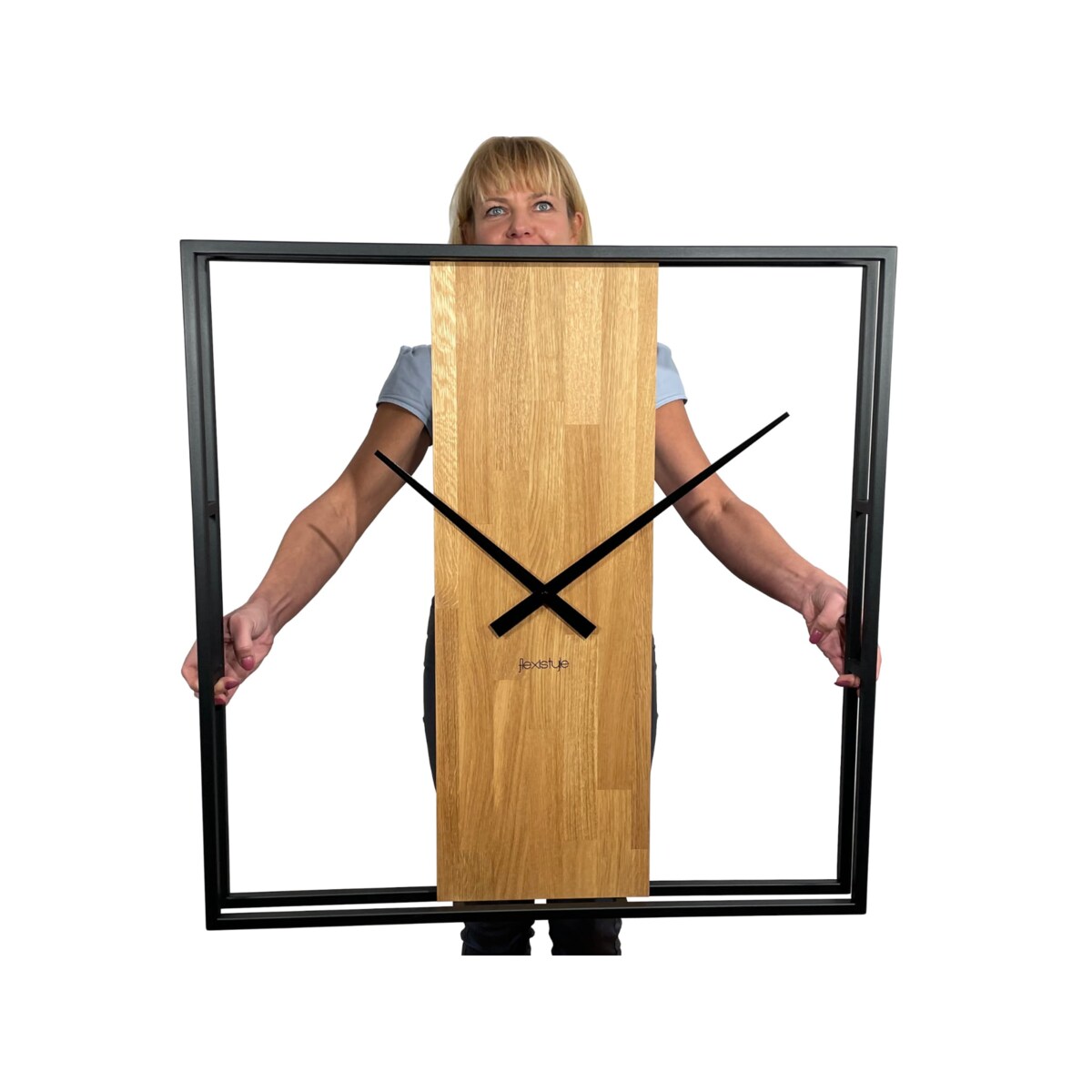 Zegar kwadratowy dębowy LOFT SQUARE metal 80cm