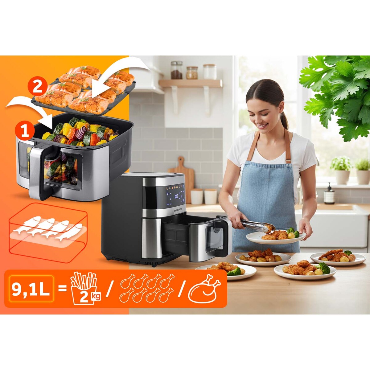 Frytkownica beztłuszczowa Berdsen Air Fryer frytownica 9,1l 1700W
