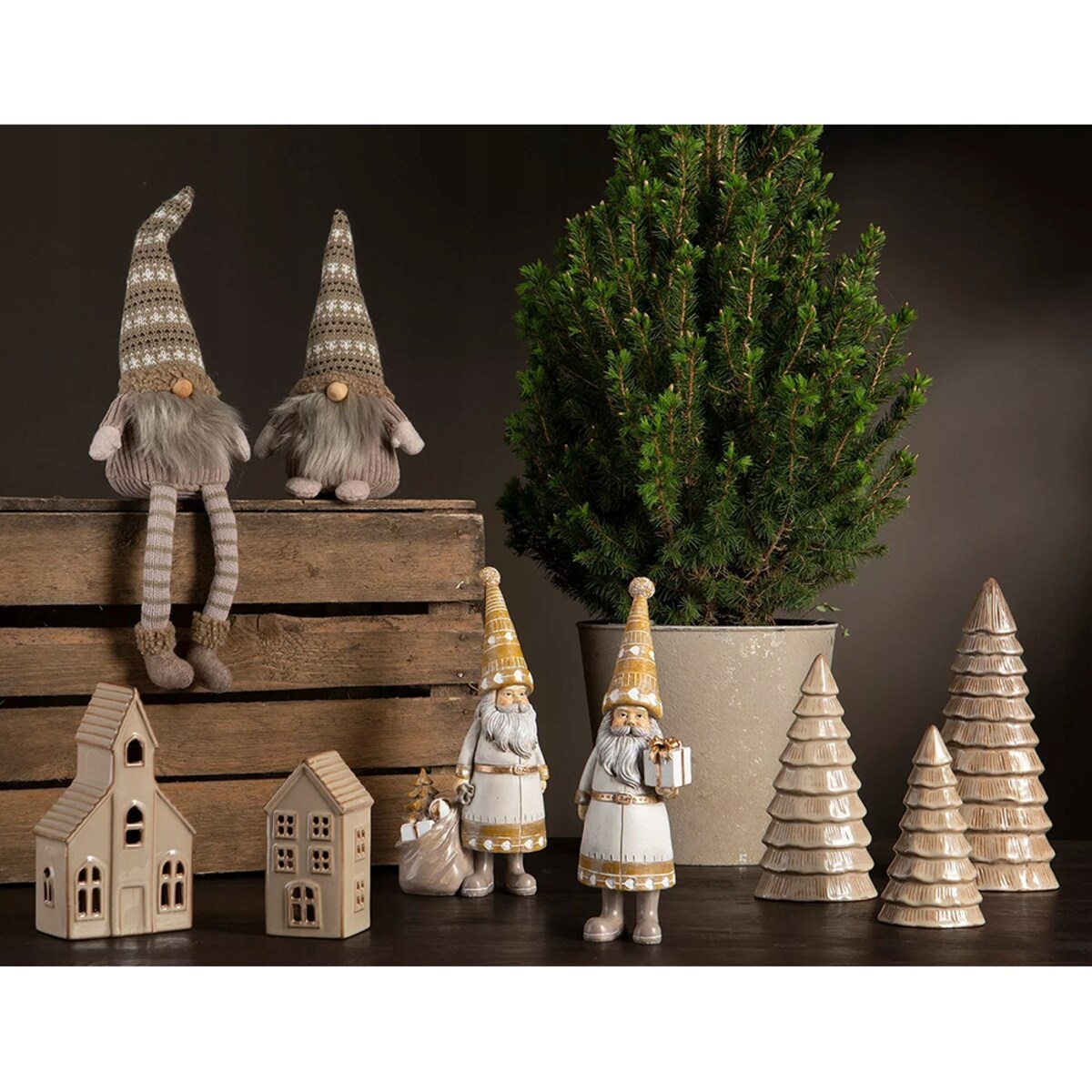 LAMPION ŚWIĄTECZNY KOŚCIÓŁ LED ceramiczny beżowy wys. 18cm