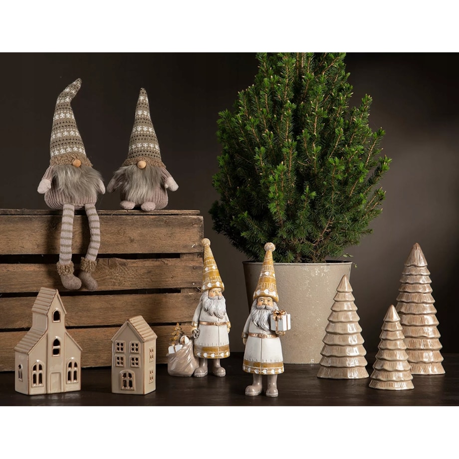 LAMPION ŚWIĄTECZNY KOŚCIÓŁ LED ceramiczny beżowy wys. 18cm