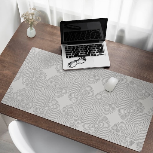 Beżowa mata na biurko Geometryczny wzór linii, 120x60 cm