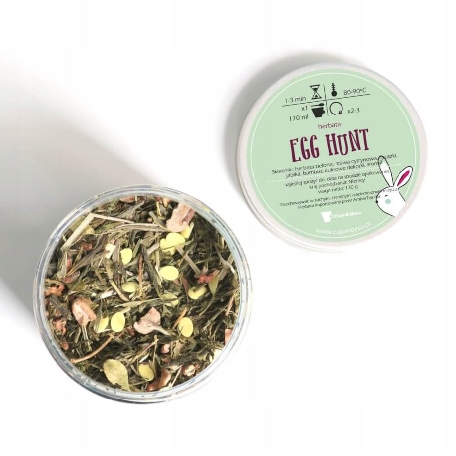 Herbata zielona sypana liściasta EGG HUNT o smaku gruszki prezent upominek na Wielkanoc Zajączka dla kobiety faceta