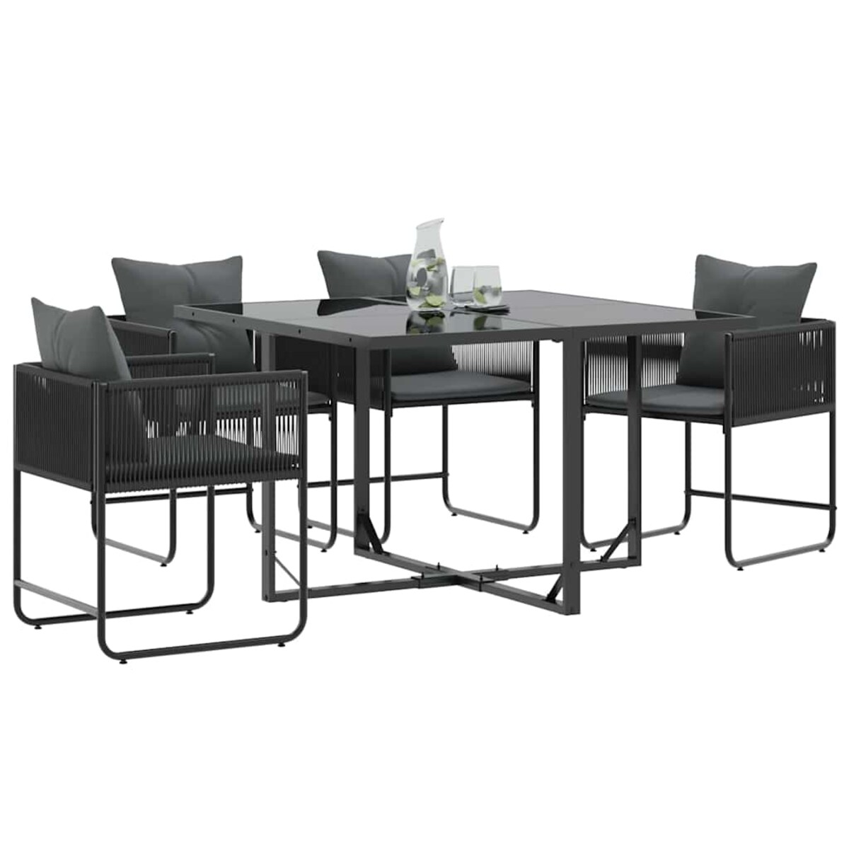 vidaXL Krzesła ogrodowe 4 pcs Czarny i antracytowy