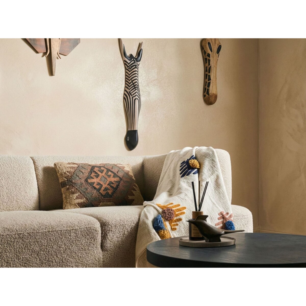 Dekoracja ścienna Zebra GBOKO Drewno mango 80 cm Czarny/ biały