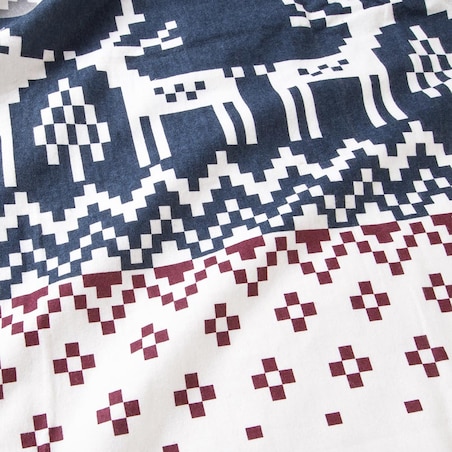 Pościel flanelowa 140x200 Arvena bordowa w renifery i kratkę, Flanelove