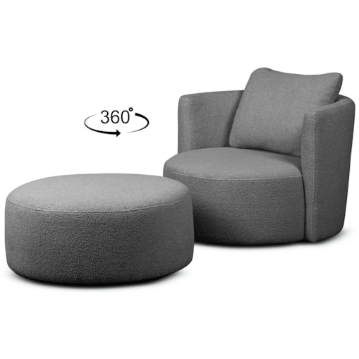 KONSIMO RAGGI Fotel i puf obrotowy baranek ciemnoszary baranek
