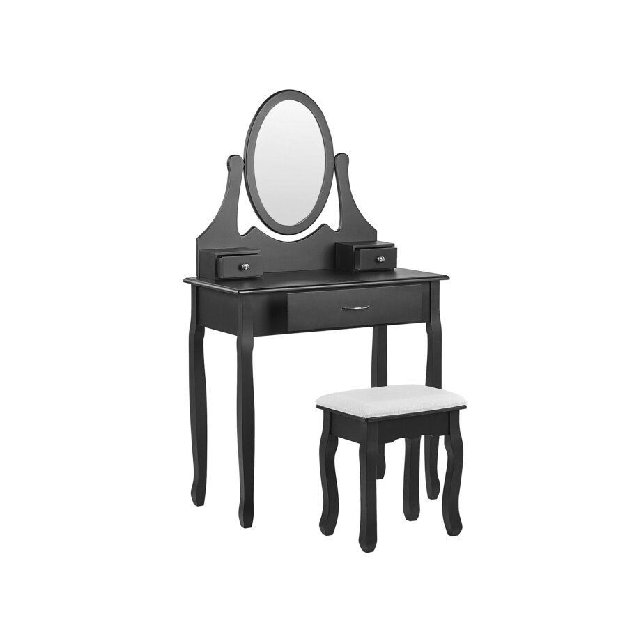 Toaletka 3 szuflady owalne lustro i stołek czarna ASTRE