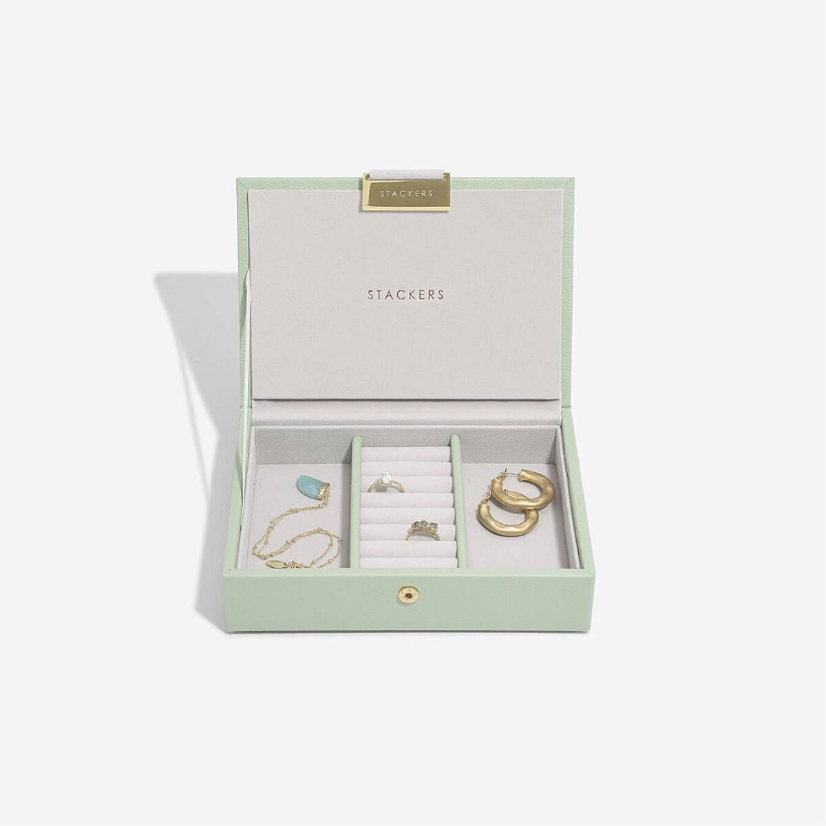Szkatułka na biżuterię Stackers mini zieleń szałwiowa z pokrywką