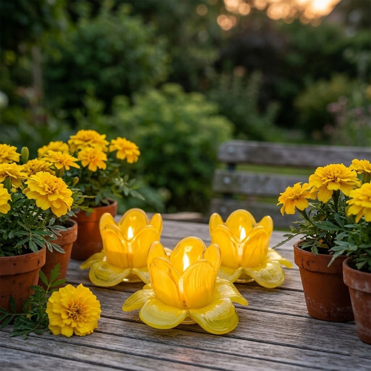 ŚWIECZNIK NA TEALIGHT SZKLANY KWIAT ŻÓŁTY OZDOBA DEKORACJA DO DOMU SALONU