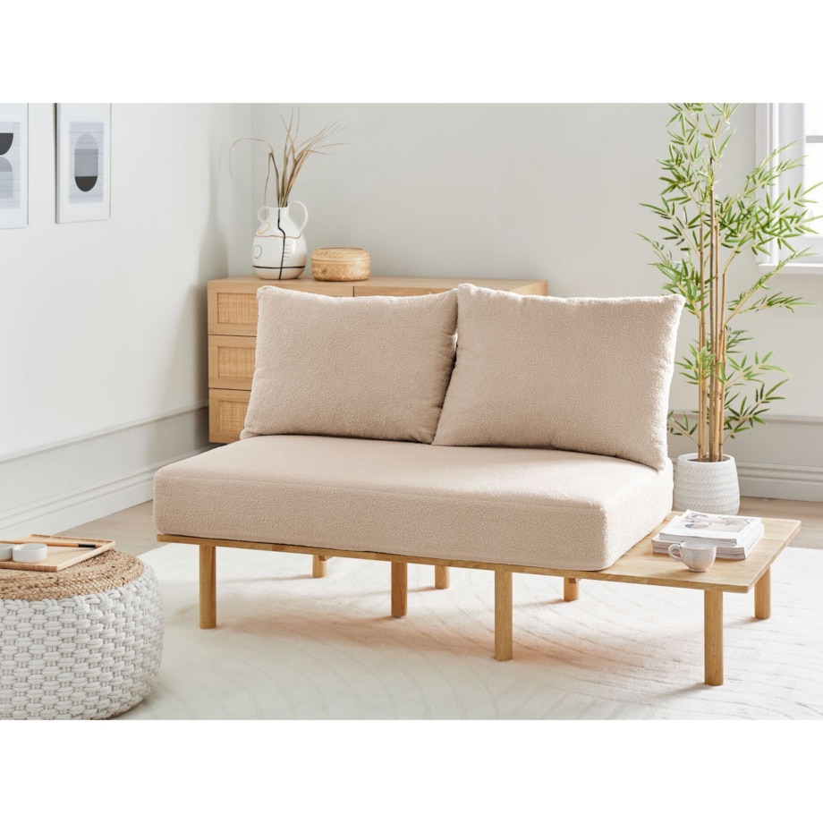 Sofa 2-osobowa ze stolikiem boucle beżowa SALO