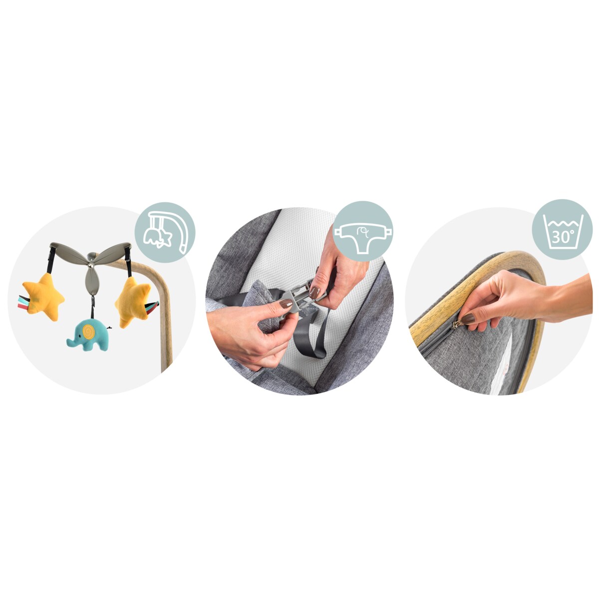 Leżaczek bujany z zabawkami składany bujaczek kołyska Nukido