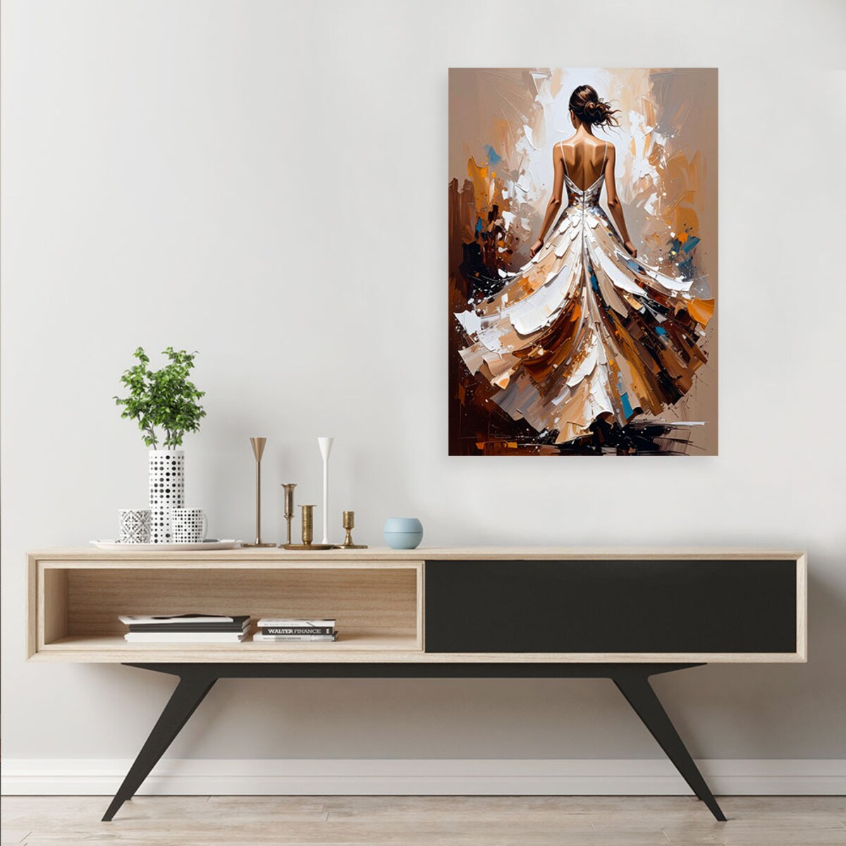 Feeby Obraz do salonu sypialni, Kobieta w białej sukni efekt farby 80x120