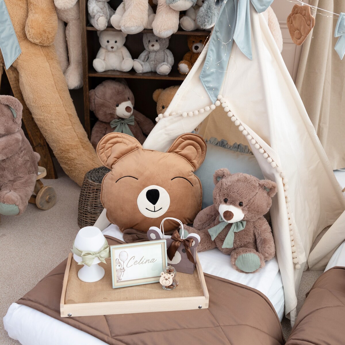 Poduszka miś - duża poducha velvet ciemny brąz