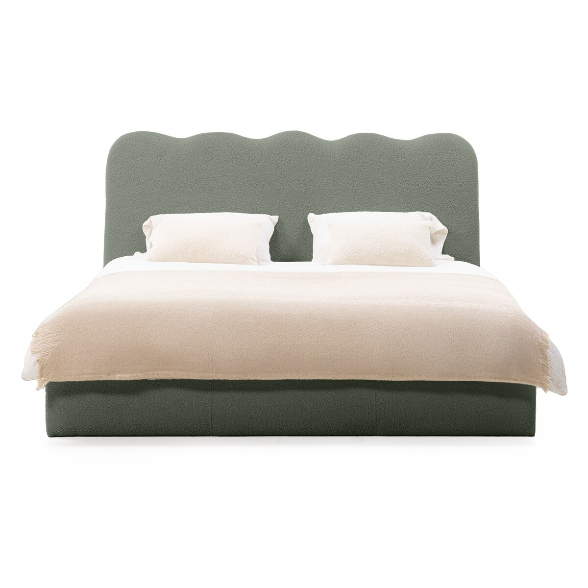 Łóżko 160x200 cm ze stelażem i pojemnikiem bouclé ciemnozielone