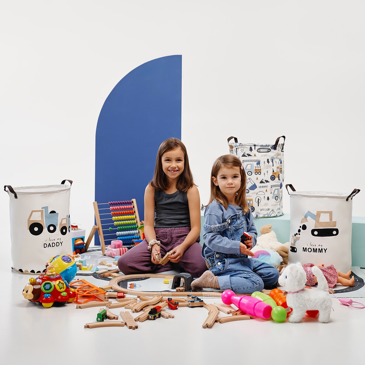 bawełniany kosz na zabawki sipo, zamykany na ściągacz, koparki, xl