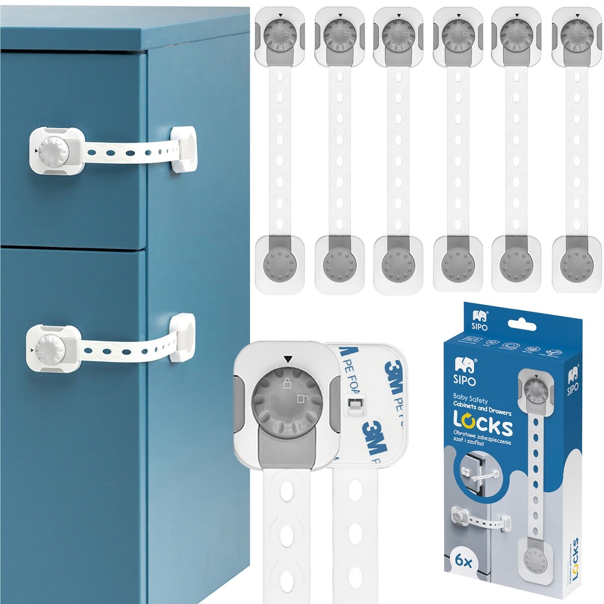 zabezpieczenia szaf i szuflad z funkcją smart lock, sipo, zestaw 6 sztuk