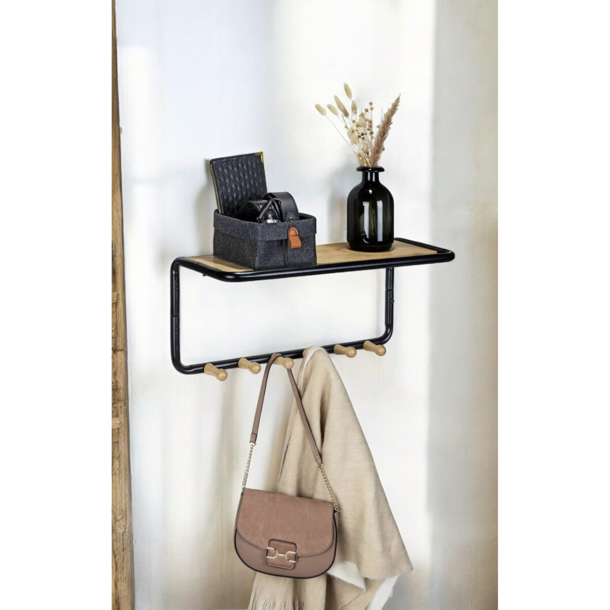 Półka ścienna z bambusowymi haczykami, 58 x 26 x 26 cm, Loft, WENKO