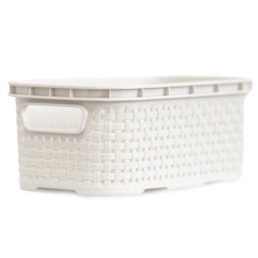 Koszyk Ratanowy Plastikowy 1 L Na Kosmetyki Do Łazienki Pudełko Pojemnik Rattanowy Biały