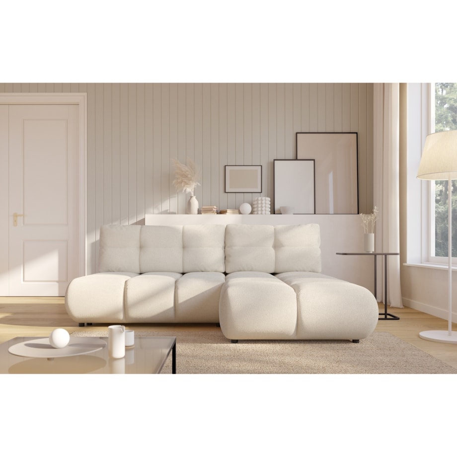 Pikowany Narożnik MILA rozkładany bez boczków prawy śmietankowy