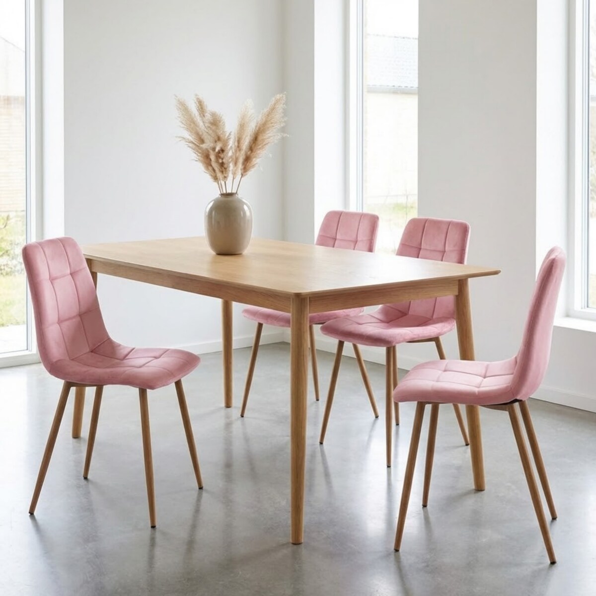 Krzesło tapicerowane do salonu welurowe pikowane różowe