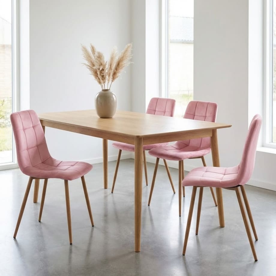 Krzesło tapicerowane do salonu welurowe pikowane różowe