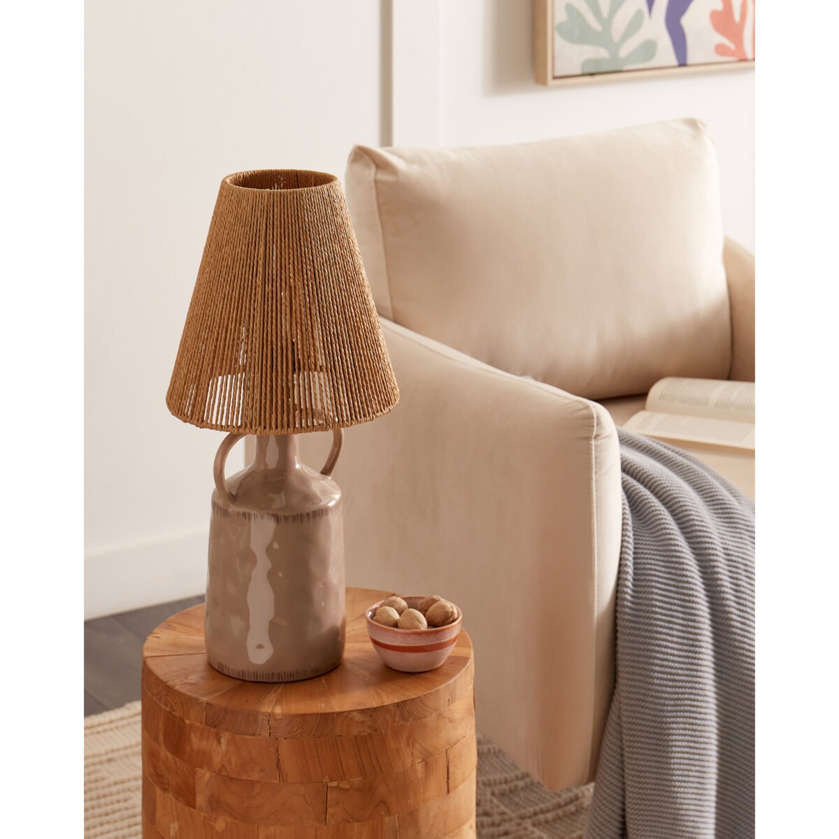 Lampa stołowa ceramiczna beżowoszara LARISSOS