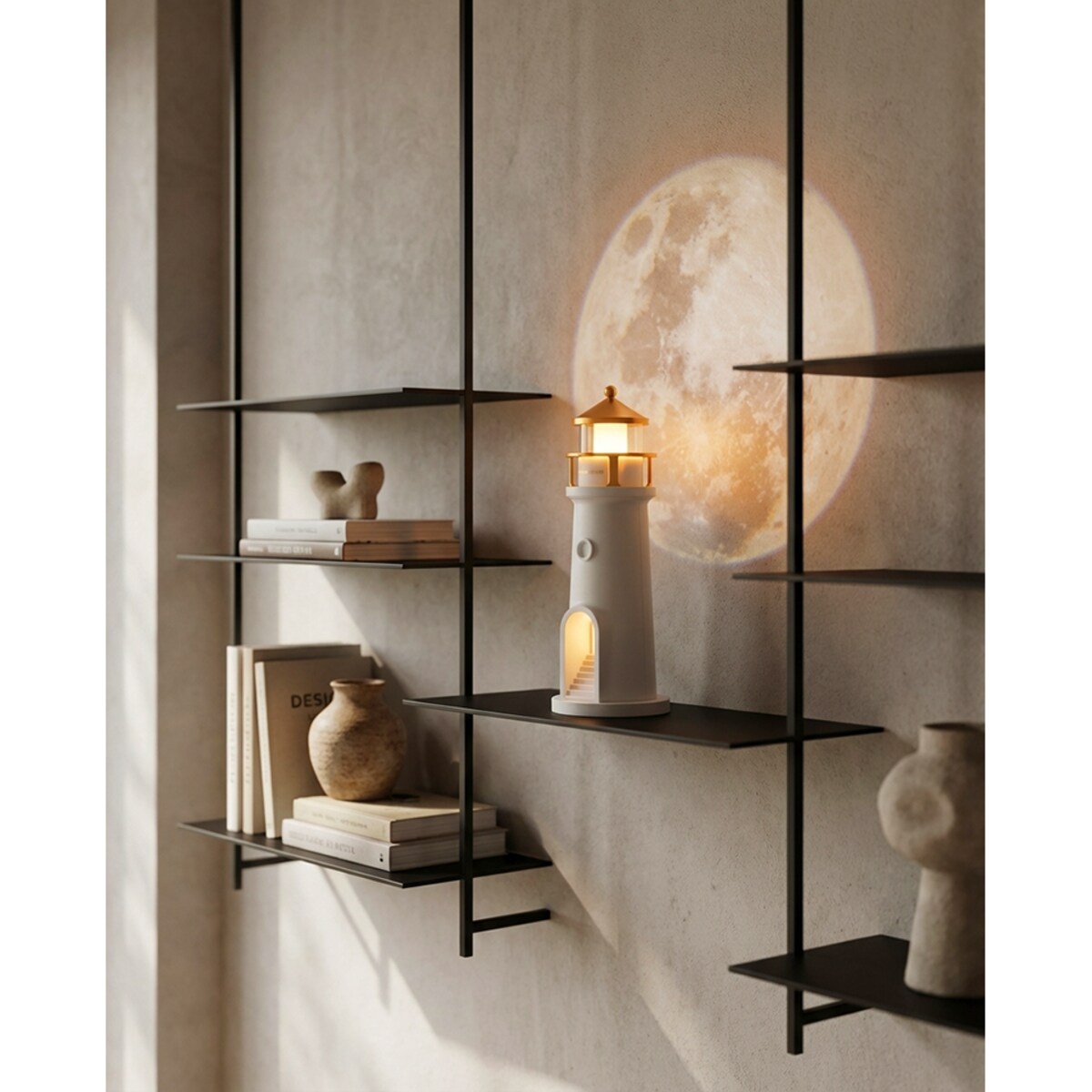 Lampka nocna z projektorem księżyc SHP LIGHTHOUSE biało-złota
