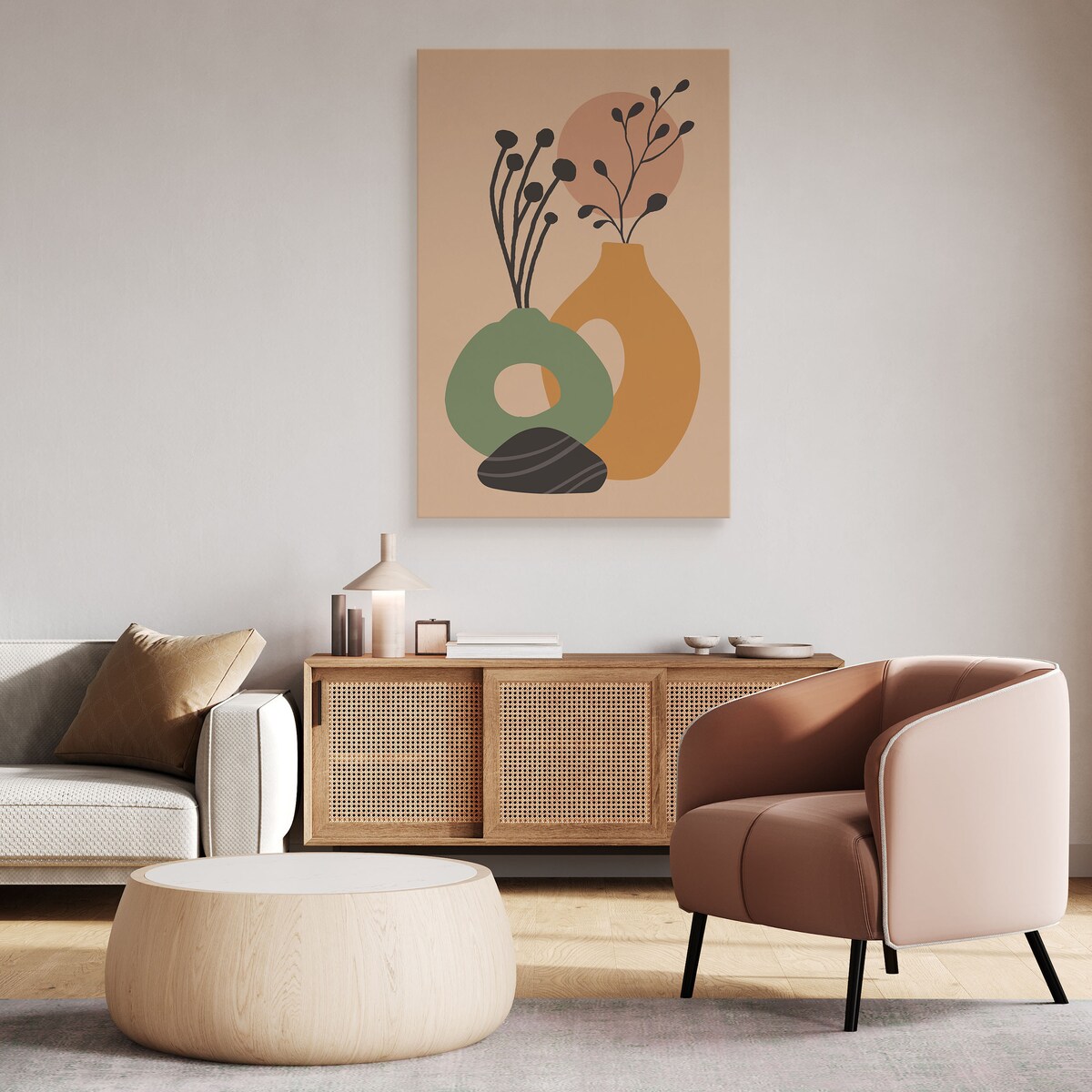 Obraz Pastelowe Dzbanki Wazony Gałązki 30x40cm