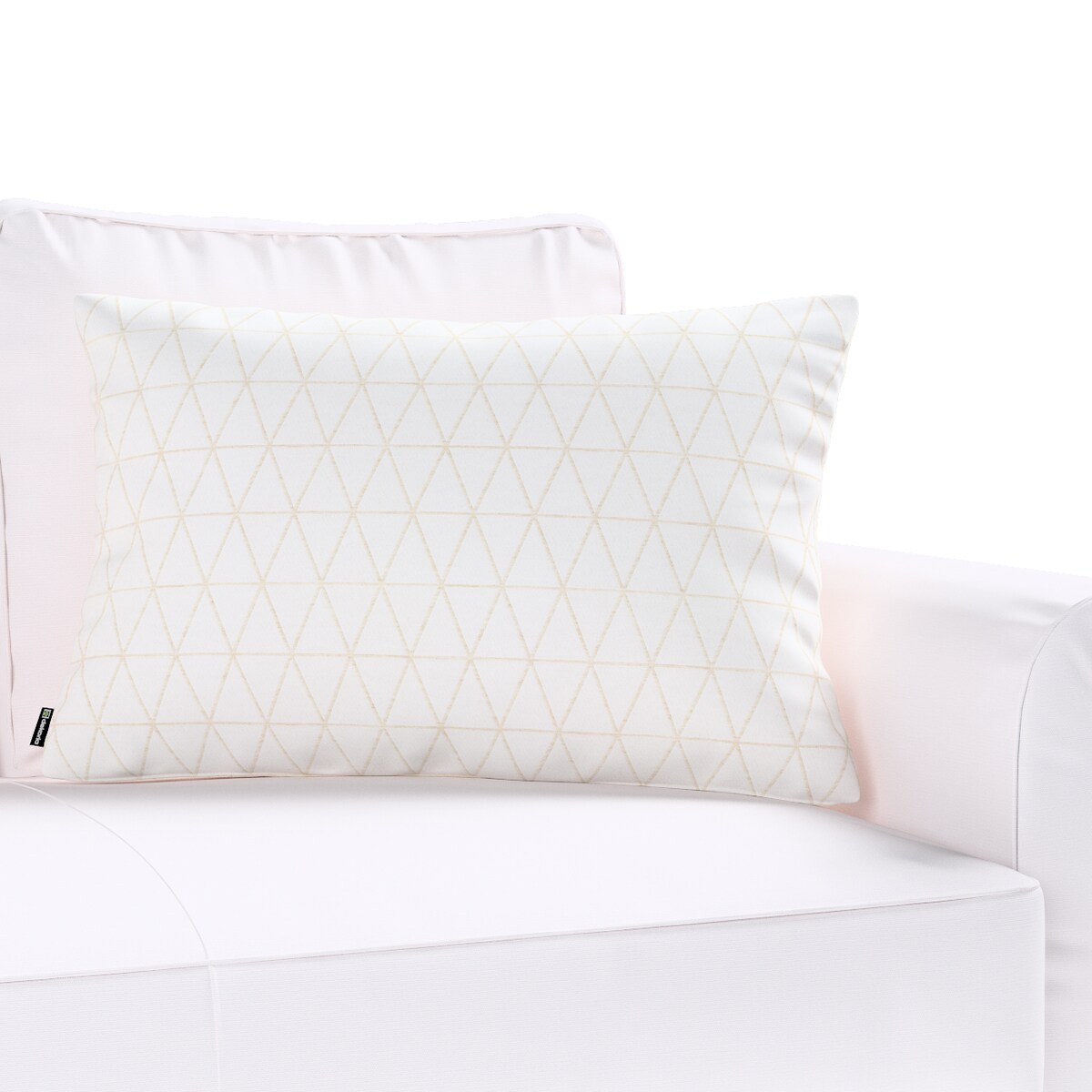 Poszewka Kinga na poduszkę prostokątną 47x28 beżowe trójkąty na kremowo-białym tle