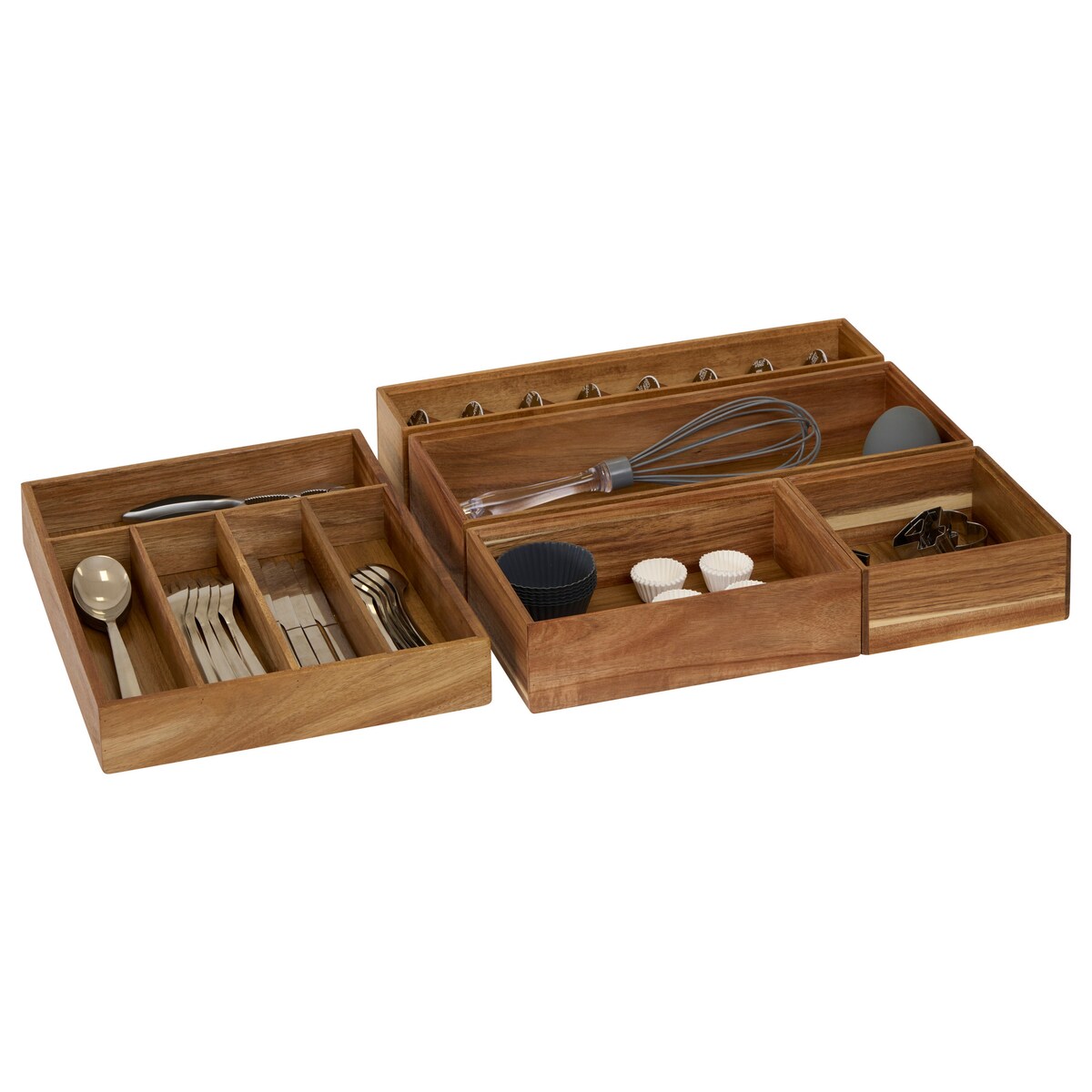 Drewniany organizer na sztućce TIDY SMART, 26 x 35 x 5 cm, kolor brązowy