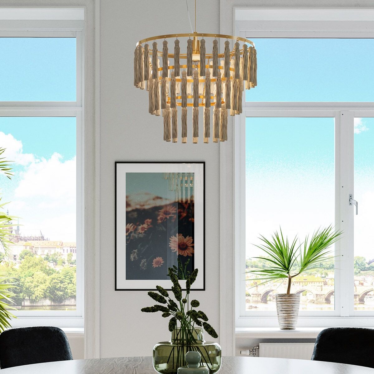 Wisząca lampa nad łóżko Chloe beżowy zwis boho frędzle