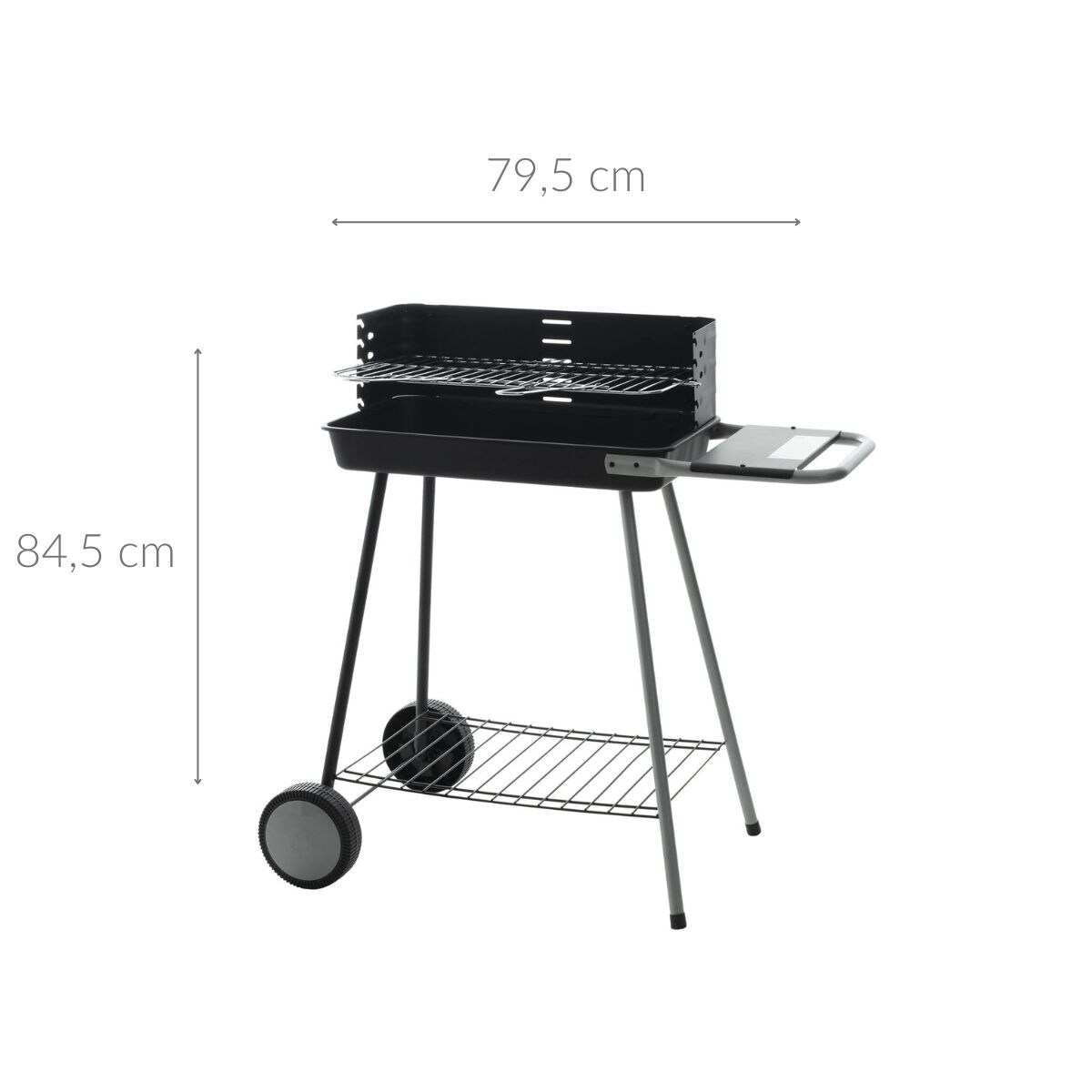 Grill prostokątny na kółkach KARMILA, 79,5 x 45 x 84,5 cm, kolor czarny, metal