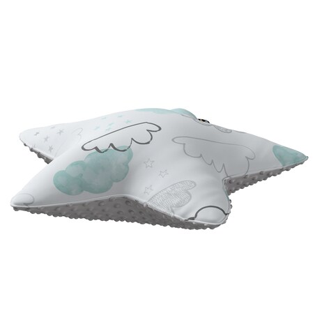 Poduszka Lucky Star z minky, ecru-niebieski, 52x15x52cm, Magic Collection