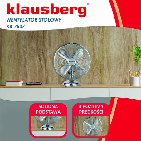 Wentylator biurkowy wiatrak stojący srebrny 30cm 40W KLAUSBERG