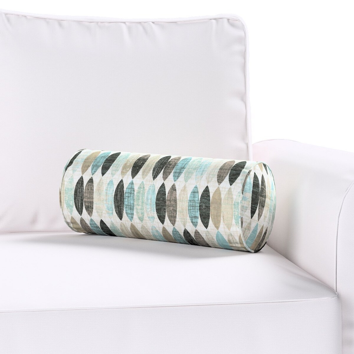 Poduszka wałek prosty, wzory w odcieniach błękitu, beżu i czarnego na jasnym tle , Ø16 x 40 cm, Modern