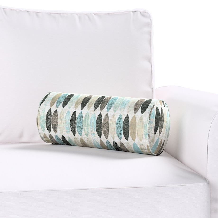 Poduszka wałek prosty, wzory w odcieniach błękitu, beżu i czarnego na jasnym tle , Ø16 x 40 cm, Modern