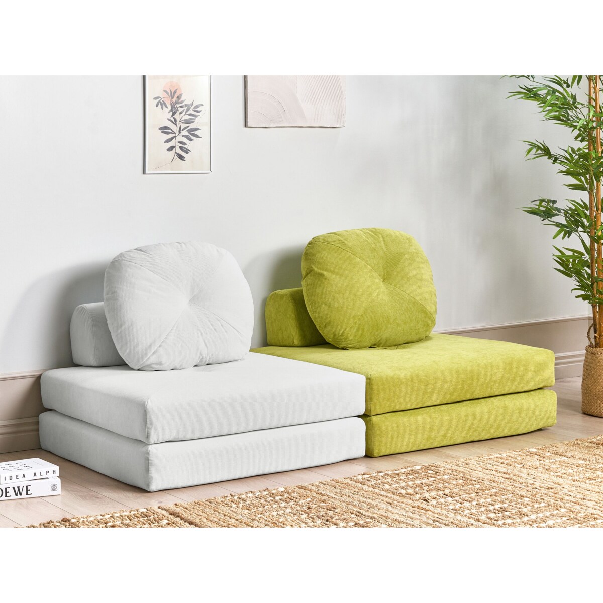 Sofa rozkładana jednoosobowa sztruksowa jasnozielona OLDEN